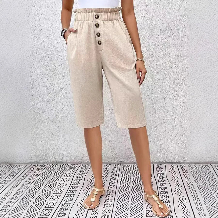 Éloane | Bermuda bottonato in lino-cotone