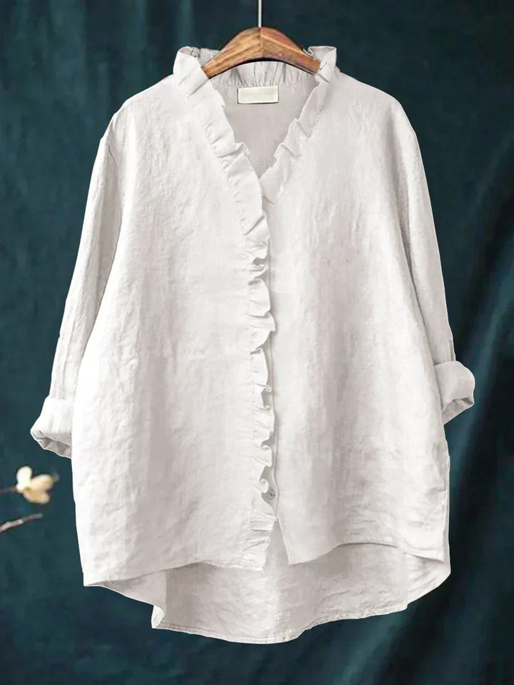 Sanela | Camicia Casual in Cotone e Lino con Volant Elegante